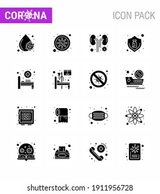 16 Solid Glyph Black coronavirus epidemic icon pack suck as bed; virus; disease; vaccine; flu viral coronavirus 2019-nov disease Vector Design Elements