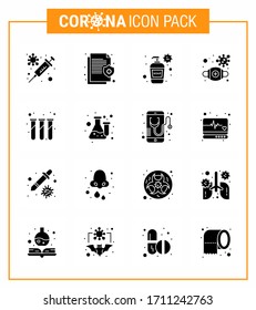 16 Solid Glyph Black viral Virus corona icon pack such as virus; protective; protect; mask; hand wash viral coronavirus 2019-nov disease Vector Design Elements