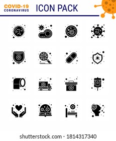 16 Solid Glyph Black viral Virus corona icon pack such as life; coronavirus; transmission; virus; covid viral coronavirus 2019-nov disease Vector Design Elements