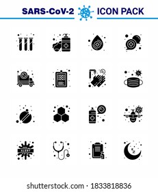 16 Paquete de iconos de corona de virus negro de glifo sólido como corona; apoyo; sangre; en línea; elementos de diseño de vectores de enfermedad coronavirus viral de comunicación 2019-nov