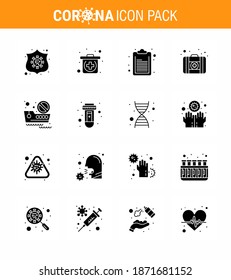 16 Solid Glyph Black viral Virus corona icon pack such as blood; ship; document; cruise; medicine viral coronavirus 2019-nov disease Vector Design Elements