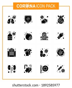 16 Solid Glyph Black viral Virus corona icon pack such as disease; corona; hand; carrier; touch viral coronavirus 2019-nov disease Vector Design Elements