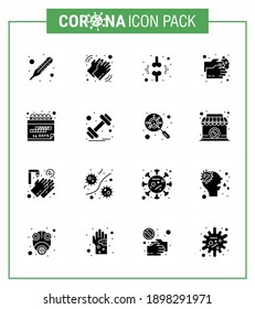 16 Solid Glyph Black viral Virus corona icon pack such as water; wash; bone; healthcare; patient viral coronavirus 2019-nov disease Vector Design Elements