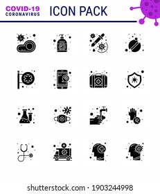 16 Solid Glyph Black viral Virus corona icon pack such as tablets; medicine; hand; virus; dropper viral coronavirus 2019-nov disease Vector Design Elements