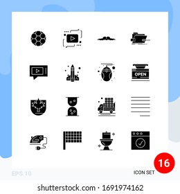 16 Concepto de glifo sólido para los sitios web de tecnología móvil y aplicaciones; reparación; jugar; casilla; elementos de diseño de vectores editables masculinos