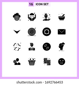 16 Solid Glyph concept for Websites Mobile and Apps down; science; avatar; soup; tea Editable Vector Design Elements