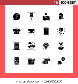 16 Concepto de glifo sólido para la construcción de sitios web móviles y aplicaciones; teléfono; postre; teléfono; elementos de diseño de vectores editables móviles