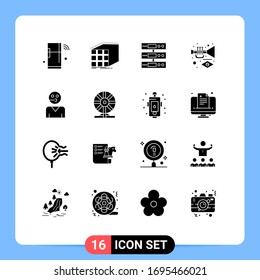 16 Solid Glyph concept for Websites Mobile and Apps carnival; instrument; dimensional; files; storage Editable Vector Design Elements
