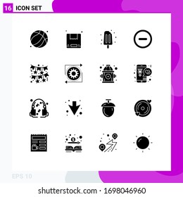 16 Solid Glyph concept for Websites Mobile and Apps night party; decoration; ice cream; bow; minus Editable Vector Design Elements