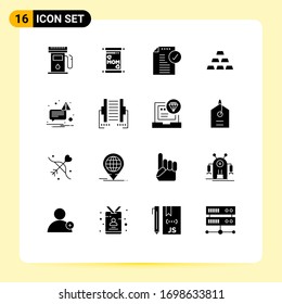 16 Solid Glyph concept for Websites Mobile and Apps not; stack; approved; gold bar; bricks Editable Vector Design Elements