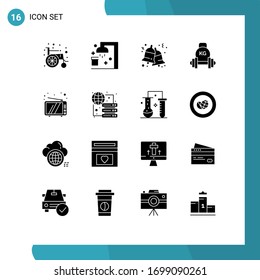 16 Solid Glyph concept for Websites Mobile and Apps television; weight; bells; kettlebell; dumbbell Editable Vector Design Elements