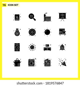 16 Solid Glyph concept for Websites Mobile and Apps trash; gas; industrial; presentation; business Editable Vector Design Elements