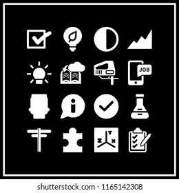 16 solution vector icon set with cloud, tick mark, bulb and mobile job advice icons for mobile and web