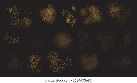 16 Sparkling gold glitter confetti celebration splatter texture.  shine chaotic Texture Set overlays elements of design