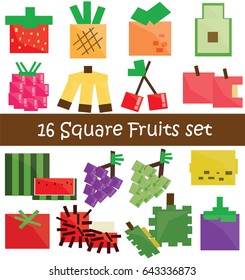 16 Square fruits set