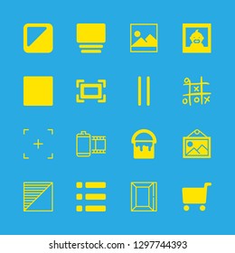 16 square icons with list of three items with squares and lines and pause in this set