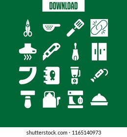 16 stainless vector icon set with broken link, strainer, scissors and extractor hood icons for mobile and web
