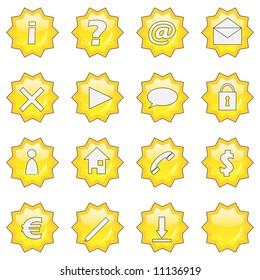 16 star buttons part 1: exclamation, question, at, mail, delete, arrow, cloud, lock, man, home, telephone, dollar, euro, pen, download and empty. More in my portfolio.