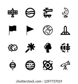 16 star icons with magic wand and satellite in this set
