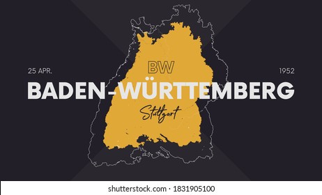 16 of 16 states of Germany with a name, capital and detailed vector Baden-Württemberg map for printing posters, postcards and t-shirts