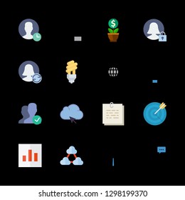 16 strategy icons with target and cloud computing in this set