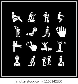 16 stretching vector icon set with fitness, exercise, wake up and rotate icons for mobile and web