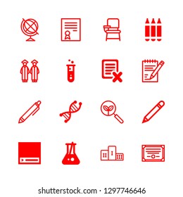 16 study icons with school certificate and two graduate students in this set