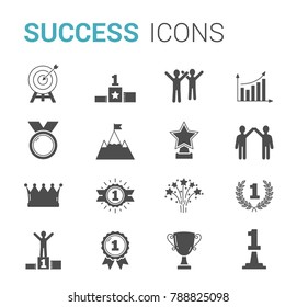 16 Success icons, leader, champion concept, vector eps10 illustration