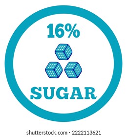 16% Sugar sign label. Vector sugar cube icon.