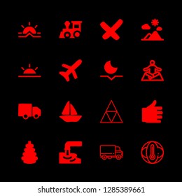 16 sunrise icons with global warming and lotus position in this set