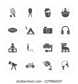 16 Table Game, Canvas, Bicycle, Telescope, Roller, Jumping rope, American football, DJ, Camera modern icons on round shapes, vector illustration, eps10, trendy icon set.