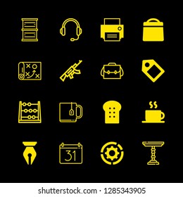 16 table icons with hot drink and rifle in this set