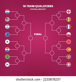16 Team Qualifiers Football Bracket Template Design Vector Illustration