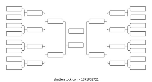 16 team tournament bracket championship template flat style design vector illustration isolated on white background. Championship bracket schedule for soccer, football, basketball, baseball or tennis.