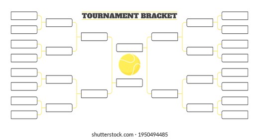 16 plantilla de campeonato de corchete de equipo diseño de estilo plano ilustración vectorial aislado en fondo blanco. Programa de corchetes para el partido de tenis.