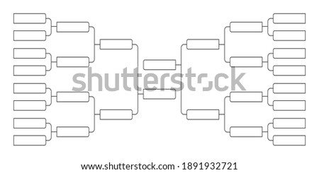 16 team tournament bracket championship template flat style design vector illustration isolated on white background. Championship bracket schedule for soccer, football, basketball, baseball or tennis.