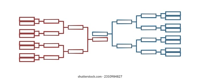 16 team tournament bracket. Red and blue line championship template. Vector isolated illustration