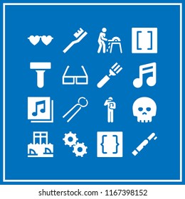 16 teeth vector icon set with saw, toothbrush, blade and quaver icons for mobile and web
