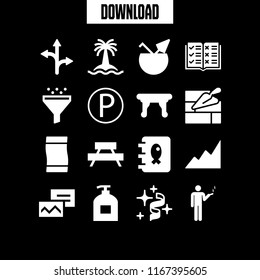 16 texture vector icon set with three grouped arrows, brick wall, ribbons and p button icons for mobile and web