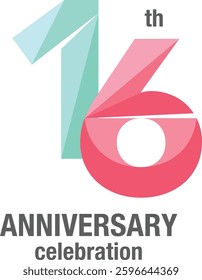 16 th Anniversary Celebration monochrome color of green and red with word Anniversary Celebration gray color at the bottom.