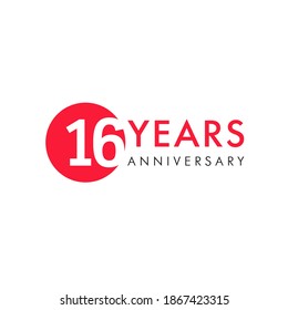 16 th anniversary numbers. 16 years old creative congrats. Cute congratulation concept. Isolated abstract graphic design template. Red digits. Up to 16%, -16% percent off discount. Decorative sign.