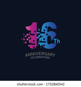 16 Plantilla de logotipo de concepto de píxeles de aniversario Ilustración de diseño