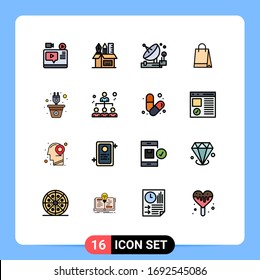 16 Thematic Vector Flat Color Filled Lines and Editable Symbols of shopping; bag; scale; space; parabolic Editable Creative Vector Design Elements