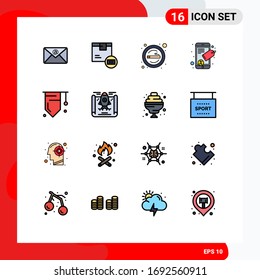 16 líneas llenas de color plano vectorial y símbolos editables de la educación; etiqueta seo; cigarrillo; móvil; materiales de diseño de vectores creativos para fumadores