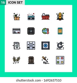 16 Thematic Vector Flat Color Filled Lines and Editable Symbols of payments; credit card; marine; card; spaceship Editable Creative Vector Design Elements