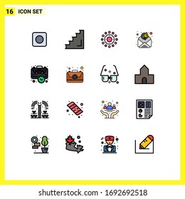 16 Líneas llenas de color plano vectorial y símbolos editables de estuche; bolsa; flor; comercialización por correo electrónico; publicidad Elementos editables de diseño de vectores creativos