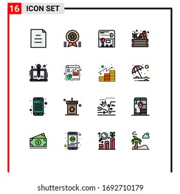 16 Líneas llenas de color plano vectorial y símbolos editables de los productos orgánicos; cosecha; joystick; alimentos; elementos de diseño de vectores creativos editables en granja