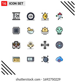 16 Thematic Vector Flat Color Filled Lines and Editable Symbols of cpu; chip; search; up; arrow Editable Creative Vector Design Elements