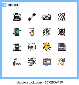 16 Thematic Vector Flat Color Filled Lines and Editable Symbols of setting; gear; combo; science; atom Editable Creative Vector Design Elements