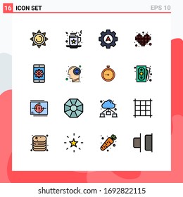 16 Thematic Vector Flat Color Filled Lines and Editable Symbols of setting; mobile; cursor; application; play Editable Creative Vector Design Elements